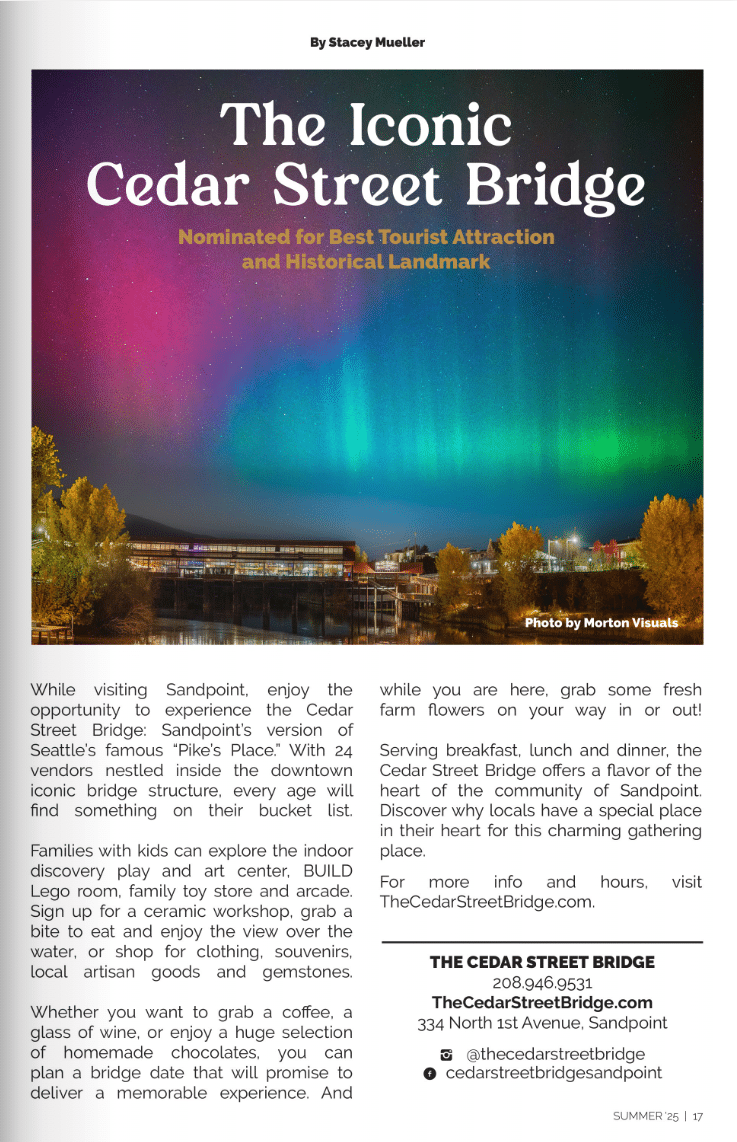 Cedar street bridge page in magazine - Local Advertising Magazine